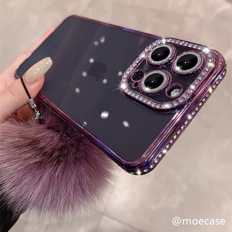 毛玉付 ジュエリーiPhone15/15proケース 女子に大人気 キラキラ アイフォン14/13/12カバー 高級感 カメラ保護[M3798]
