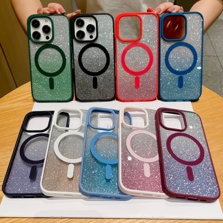 MagSafe対応 iPhone15/15proケース  キラキラインナーシート付 iPhone14/13/12proカバー 黄ばまないクリアケース[M3684]