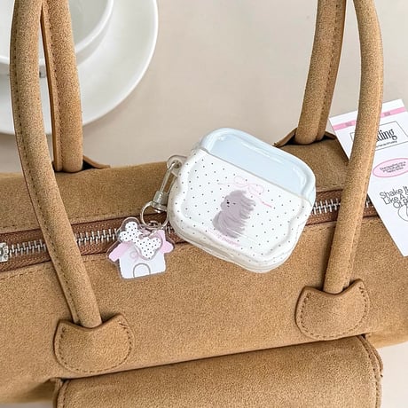 ワンチャン Airpods Pro3ケース うねうね Airpods 4/3カバーケース AirpodsPro2/1 家キーホルダー 水玉模様   [M6138]