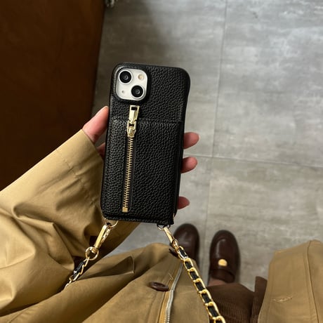 鏡カード入れ付 iPhone15/15Proケース ショルダーストラップ付 レザーiPhone14Pro/13proカバー シンプル 高品質 [M3719]