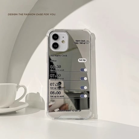アラーム 鏡付 iPhone15/15proケース クール iPhone14/13mini/12カバー  四隅耐衝撃加工 シンプル[M3968]