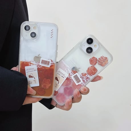 動く液体アイスコーヒー iPhone16/15pro/13/14ケース  氷入り ラッテ  アイフォン12/11proクリアカバー 面白い ストレス解消 頑丈 [M2958]