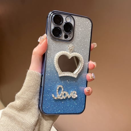 可愛い鏡付 iPhone16pro/16plusケース ラメ入り iPhone15pro/SE/14カバー おしゃれ 女子力高い 人気[M5263]