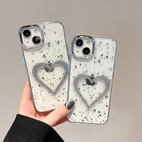 グリッターハート iPhone16pro/15ケース クリア iPhone14/13pro/12カバー 大人可愛い 黄ばまない[M5196]