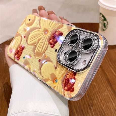 オシャレ花柄 iPhone15/15Plusケース キラキラ カメラ保護 iPhone14pro/13/12カバー  可愛すぎ 耐久性あり[M3557]