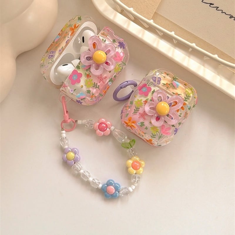 花柄 Airpods Pro3ケース Flowersストラップ Airpods4/3カバー p