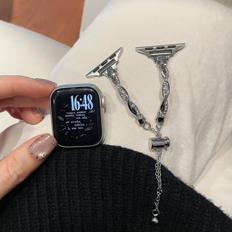 細め メタルダイヤモンド アップルウォッチバンド 上品 AppleWatch Series11/10/9/8 SE3/2 40/41/42mm 華奢 高級感[M6363]