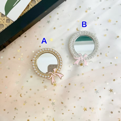 パール鏡 スマホグリップ リボン 金属 オシャレ シック スタンド 可愛い 粘着タイプ 可愛い 実用 全機種対応 ギフトにおすすめ[M4523]