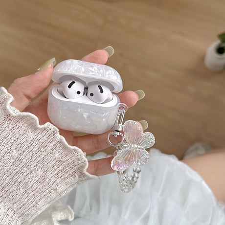 シェル柄 Airpods4ケース 蝶ストラップ AirpodsPro2ケース airpods3/2ケース 艶感 高級感 女子力高い[M5462]