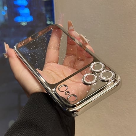 キラキラレンズフイルム付 iPhone17Pro/17ProMaxケース 背面ラメ入り クリア iPhone17ケース メッキ 高品質 高級感 [M5817]