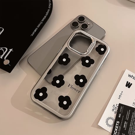 黒花 iPhone15/15proケース 高級感 アイフォン14promax/13proカバー 女子力高い かわいい[M4549]