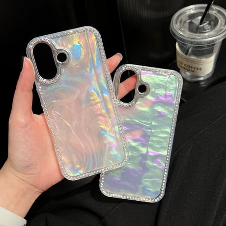 艶感シェル柄 iPhone16/16proケース 高級感 ジュエリー iPhone15promax/14/13カバー かわいい エレガント[M5343]