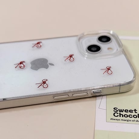 レッドリボン iphone16/16proケース  可愛い iphone15pro/14/13proケース ラメ入り 女子力高い [M5040]
