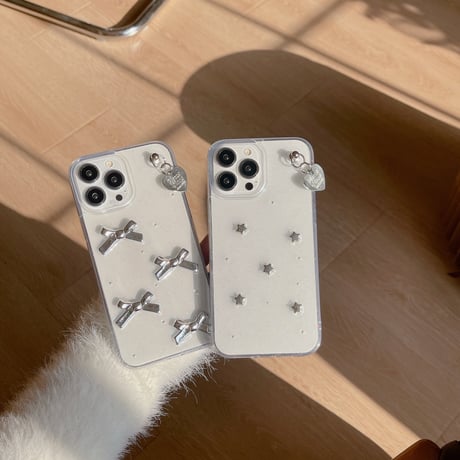 ガールズに人気 iPhone15/15pro/15plusケース リボン/星デコ ラメ入りiphone14/13/12proクリアケース 女子力アップ [M3915]
