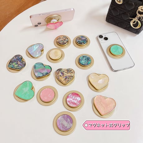 マグネット式スマホグリップスタンド 本物の貝殻 キラキラおしゃれ   艶あり グリップトーク  伸び縮み式 落下防止 耐久性 ギフトにおすすめ[M3299]