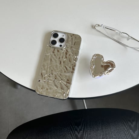 しわ模様 iPhone17/16proケース ハート型ミラー付グリップ付 iPhone15promax/14proケース ジュエリーストラップ 高機能[M5640]