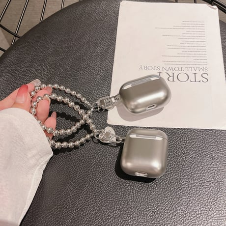 シルバーハート airpods4/3ケース ストラップ付 エアーポッズproカバー クール 可愛い 艶あり[M2049]