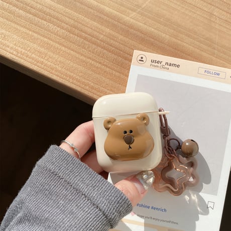 熊ちゃん Airpods 4ケース 可愛い Airpodspro2/proカバー Airpods3/2 キーチェーン付 ギフトにおすすめ[M4864]
