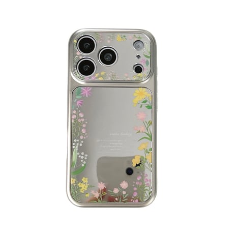 草花柄 ミラー iPhone17Pro/17ケース 頑丈 iPhone17Promax/16Pro/15ケース カメラカバー付 ガーリーファッション[M6174]