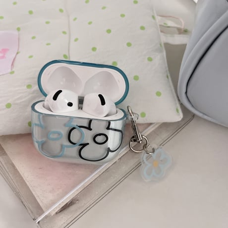 韓国風 Airpods4ケース 花柄 Airpods3/Pro2ケース airpodspro2カバー  キーチェーン付 ギフトにおすすめ[M5379]
