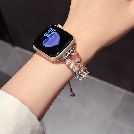 シックパール AppleWatch10バンド 高級感 宝石/雪花 AppleWatch Ultra2/1/SE/Series9/8/7/6/5/4/3/2/1 オシャレ[M5492]