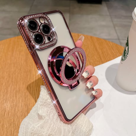 鏡MagSageリングスタンド iPhone15pro/15promaxケース ジュエリーキラキラiphone14/13/12proケース クリア コスパ最強[M4075]