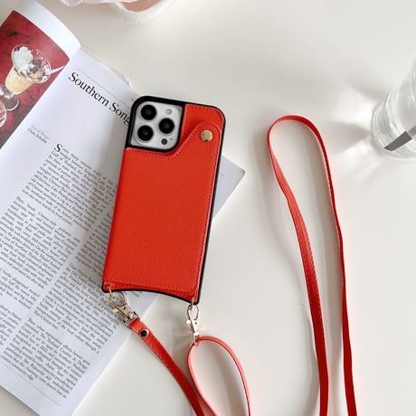 カード入れ2個 ミラー付iphone14/13proケース レザー製 アイフォン12mini/11カバー 長いストラップ付 スタンド機能あり[M2146]