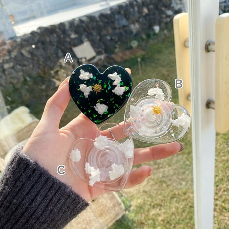 曇ハート スマホグリップ   伸び縮み式 オシャレラメ入り  透明グリップトーク  スマホリング  キラキラ 落下防止 卓上スタンド 可愛い 便利M1456