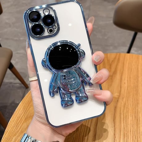 宇宙飛行士スタンド iphone14plus/14promaxケース  メッキ クリアアイフォン13/12/11proカバー カッコイイ 可愛い 実用[M2235]