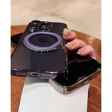 Magsafeリングスタンド一体 iPhone15pro/15promaxケース 高品質高機能 iphone14Pro/13proケース 飽きないデザイン メッキ レンズ保護[M3851]