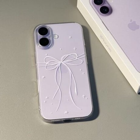 甘めリボン柄 iPhone17/17Proケース ラベンダー/ミストブルー/セージ/オレンジに合う iPhone16/15Pro/14カバー クリアケース [M6639]