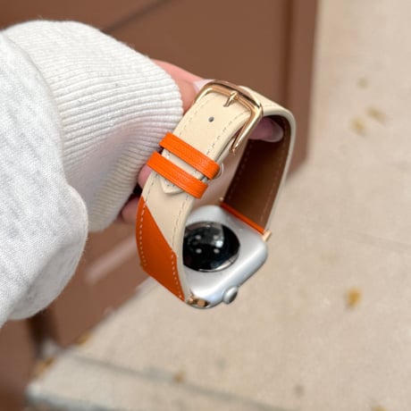 高級感オレンジ AppleWatchバンド レザー製 アップルウォッチバンド Series11/10/9 8 7 6 5 4  3 2 SE3 SE2 Ultra3 セレブ愛用[M5753]
