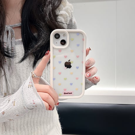 ハート柄 iPhone15/15proケース ストラップ付 iPhone14/13pro/12ケース 頑丈 女子力アップ [M3987]