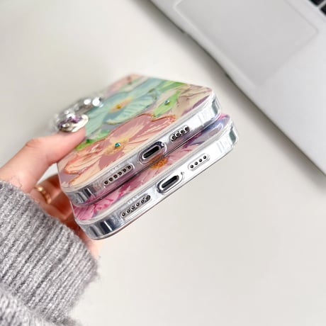花柄 iPhone15/15proケース 春夏コーデ iphone14/13/12proカバー キラキラ 丈夫 人気[M4074]