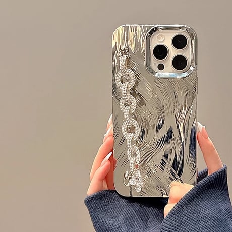 ジュエリーベルト付 iPhone15/15proケース キラキラ シルバー iPhone14/13proケース 高級感 きれい[M4286]