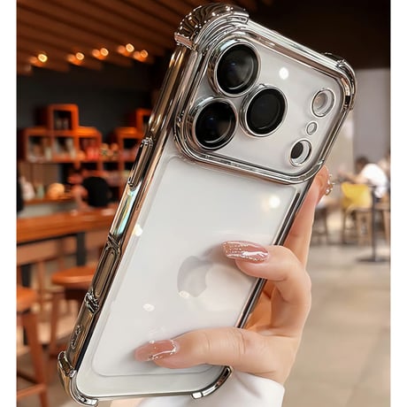 耐衝撃 iPhone17pro/17promaxケース レンズ保護カバー付 iPhone17/17Airカバー 黄ばまない メッキライン[M5645]