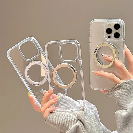 MagSafeリングスタンド iPhone16Pro/16ケース 透明 iPhone15Pro/14Pro/13ケース 多機能品質よい 四角耐衝撃[M5178]