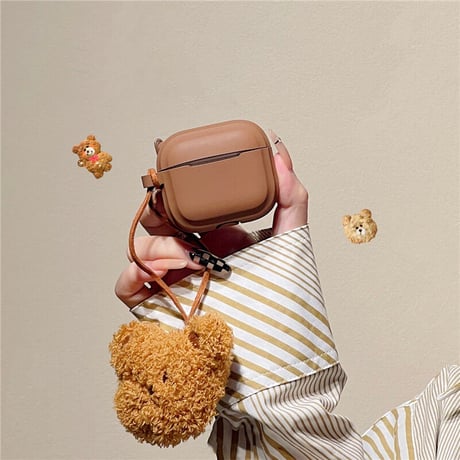 クマちゃんストラップ AirPods4/Pro2ケース シリコン製  airpods3/2カバー 防塵カバー付き  お揃い ギフトにおすすめ[M2528]