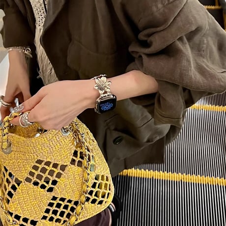金属花 Apple Watch10/9 バンド 高級感 Ultra series8 7 6 5 4  3 2 SE SE2 シック アップルウォッチベルト 大人ファッション エレガント[M5296]
