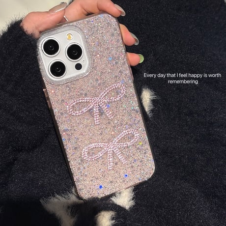 キラキラリボン iPhone16/16proケース グリッター iPhone15Pro/14/13proカバー 可愛い 女子力アップ [M5011]