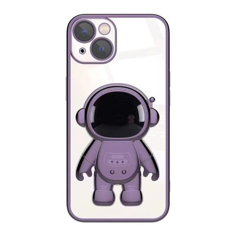 宇宙飛行士スタンド iphone14plus/14promaxケース  メッキ クリアアイフォン13/12/11proカバー カッコイイ 可愛い 実用[M2235]