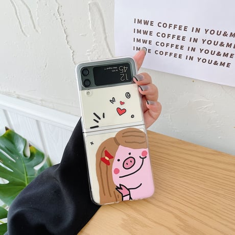 Galaxy z flip3 ケース  可愛いpig さりげないお揃い ギャラクシーzフリップ  5Gカバー キュート  クリア[M1855]