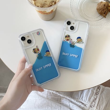 液体 泳ぐアヒル iphone14/13ケース  透明アイフォン12/11カバー 可愛い 面白い ストレス解消 ギフトにおすすめ[M3264]