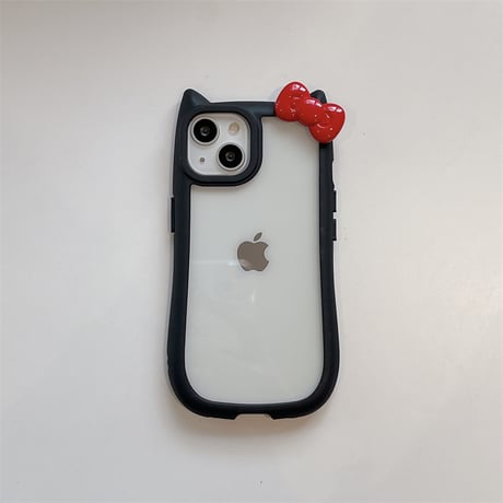 猫の耳 iPhone15/15proケース リボンデコ iphone14promax/13pro/12カバー 可愛い 黄ばまない[M4301]