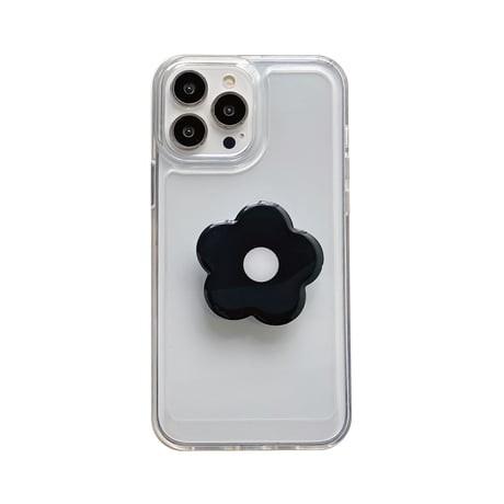 花グリップ付 iphoneSE3/13ケース   透明系  iphone12/11proカバー  スタンド機能あり  オシャレ艶あり 便利ファッション 頑丈 [M1715]