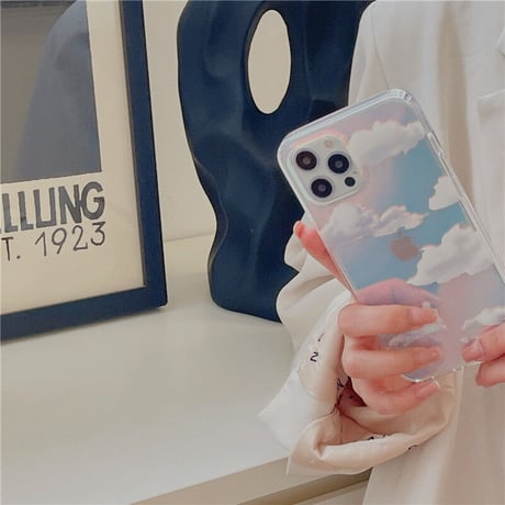 透明雲柄 iphone12/11ケース  キラキラ空柄 アイフォンSE2/XS/8カバー ツヤ感 オーロラ光るインスタ映え可愛いM423