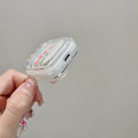 可愛い AirpodsPro2ケース 花 頑丈 airpods3/2/1ケース 綺麗アクセサリー付き オシャレ ギフトにおすすめ[M3207]