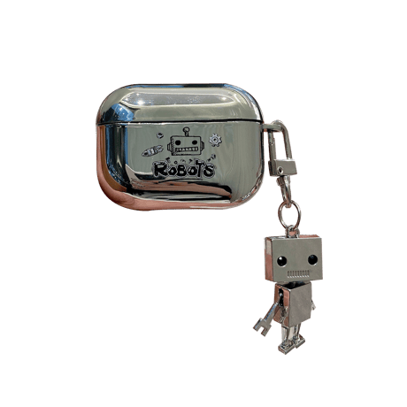 銀色ロボット エアーポッズ4/3ケース robot airpodspro2/1カバー 可愛いキーリング付き チェーン付き カッコイイ 高品質頑丈 ツヤ感あるM422