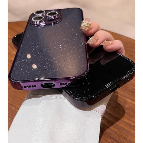オシャレ iPhone15pro/15ケース  キラキラレンズカバー ラメ入りアイフォン14/13/12proクリアカバー ソフト 黄ばまない 色剥げない[M3660]