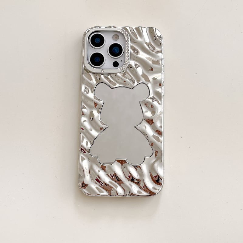 クマちゃんミラー iPhone17/16proケース ジュエリーデコ 波紋